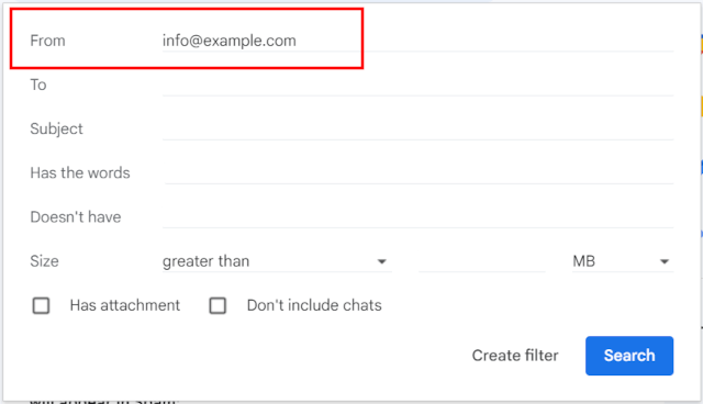 Enter the email address you want to block in the From field in Gmail