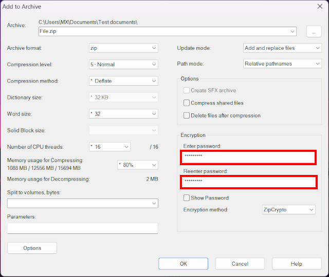 Enter password in 7-Zip