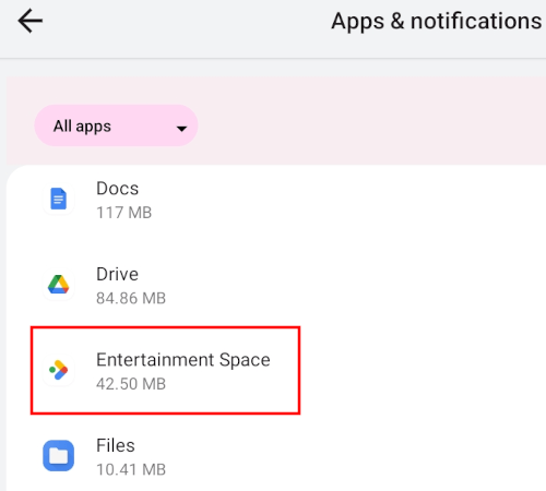 Entertainment Space app on an Android tablet