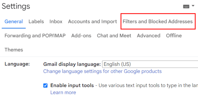 Filters and Blocked Addresses in Gmail