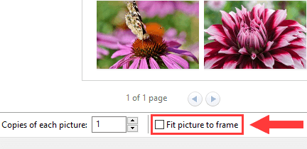 Fit picture to frame option in Print Pictures wizard in Windows 10