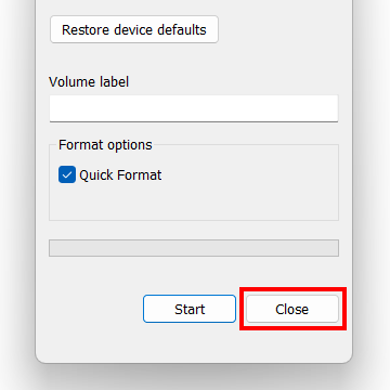 Format Close button