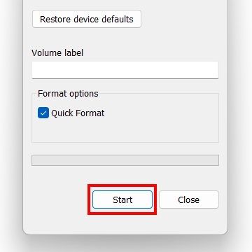 Format Start button