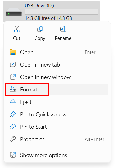 Format USB drive