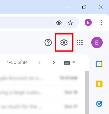 Gmail settings button