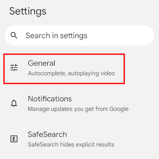 Google app general settings