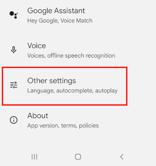 Google app other settings