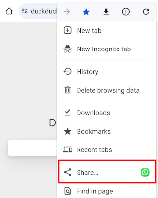 Google Chrome for Android share option