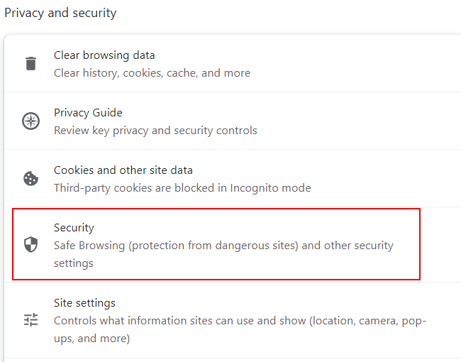 Google Chrome security settings