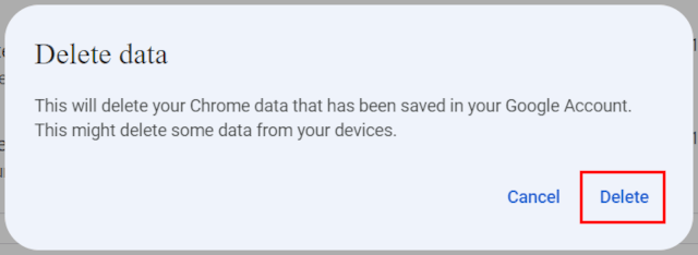 Google delete data confirmation