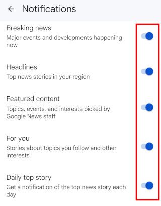 Google News app notifications