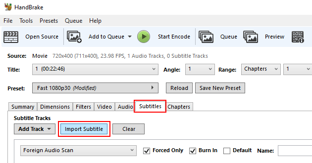 HandBrake subtitle settings