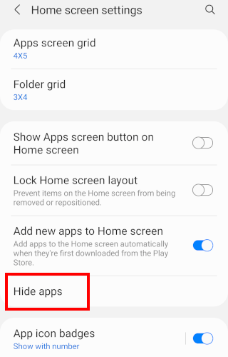 Hide apps setting