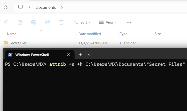 Hide files and folders in Windows 11 using CMD