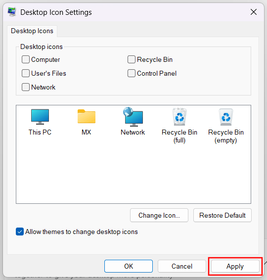 Hide the Recycle Bin icon from the desktop in Windows 11