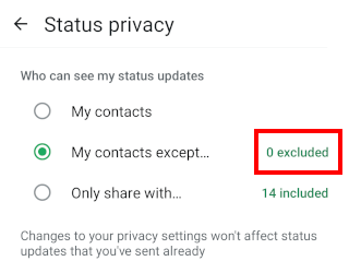 Hide WhatsApp status from some contacts