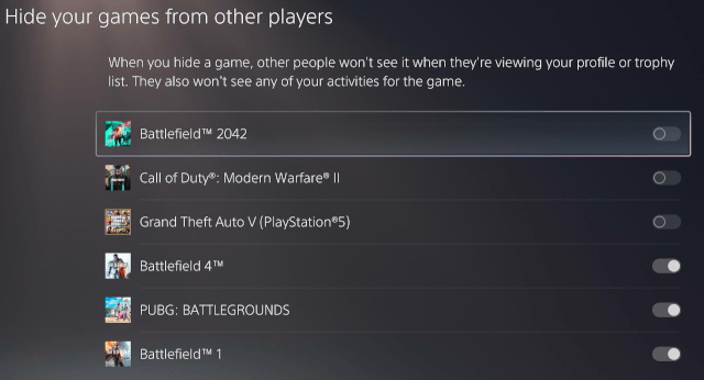 Hide your games from other players on the PlayStation 5