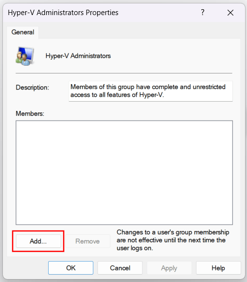 Hyper-V Administrators Properties