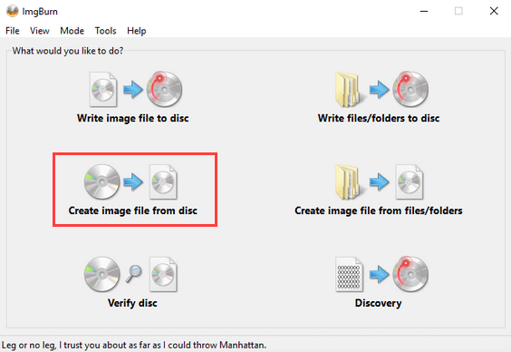 ImgBurn Create image file from disc option