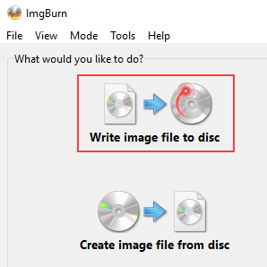 ImgBurn Write image file to disc mode