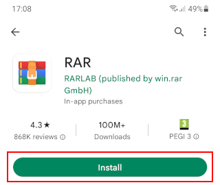 Install the RAR app - second method