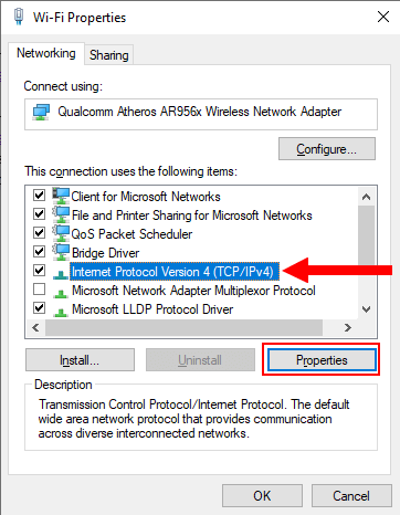 Internet Protocol Version 4 properties in Windows 10