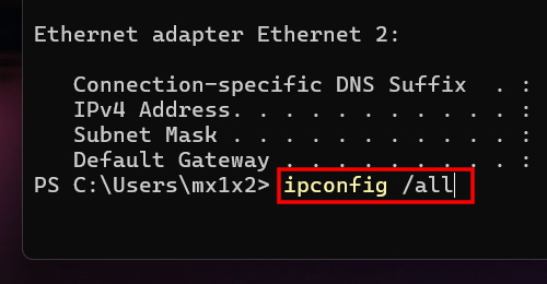 ipconfig /all command