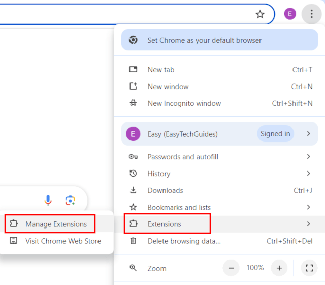 Manage Extensions in Google Chrome