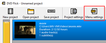 Menu settings in DVD Flick