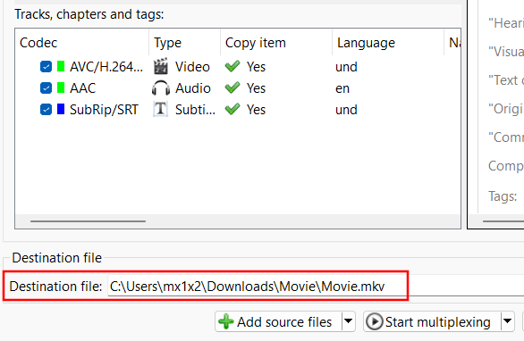 MKVToolNix destination file field