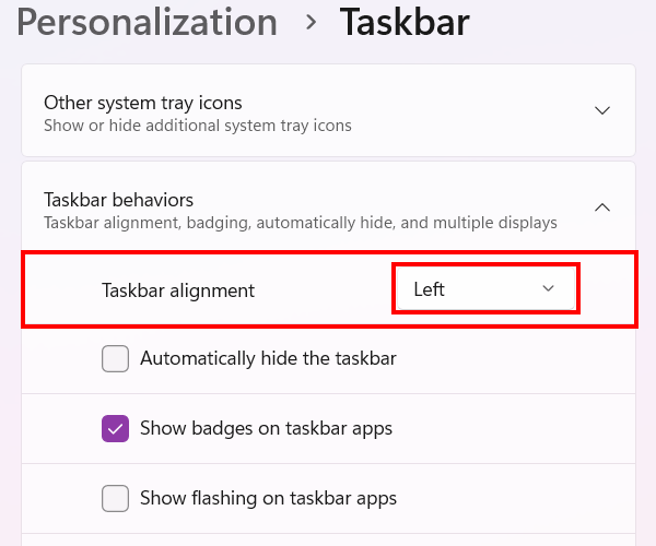 Move Windows 11 taskbar and start menu button to the left