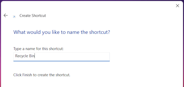 Name new Recycle Bin shortcut