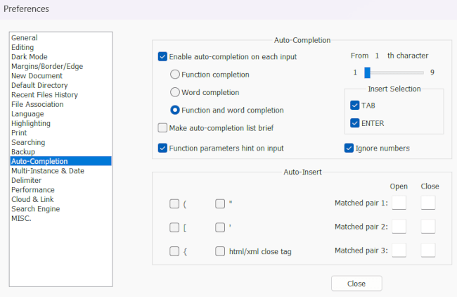 Notepad++ Auto-Completion settings