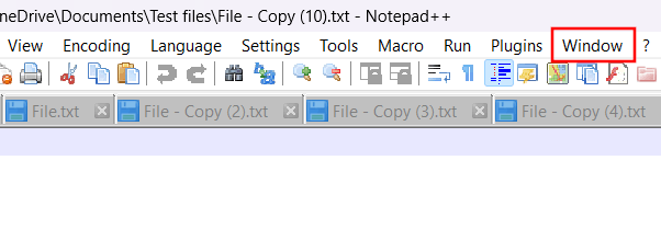 Notepad++ window menu