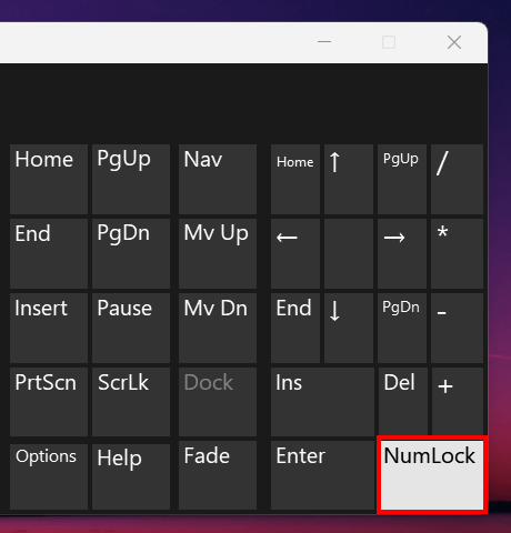 On-screen keyboard Num Lock key