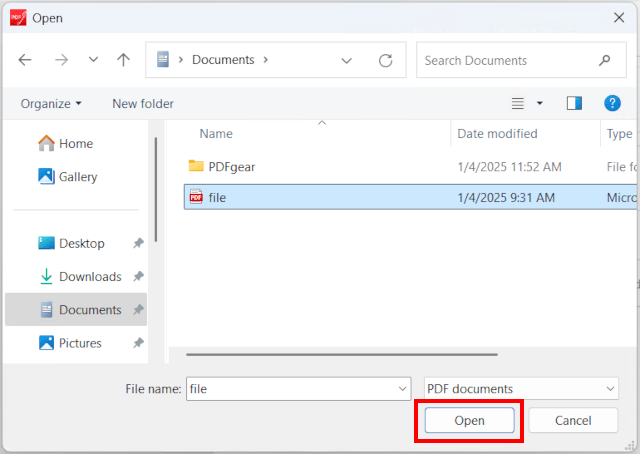 Open a PDF file in PDFgear