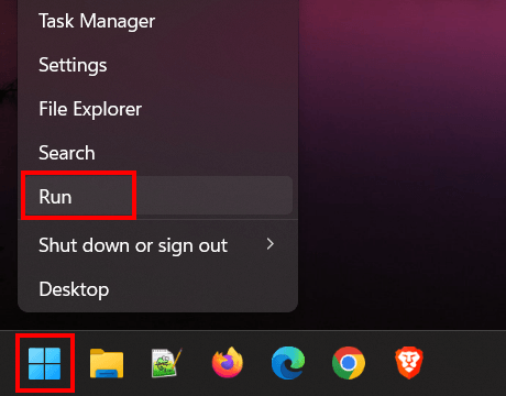 Open a Run command window in Windows 11