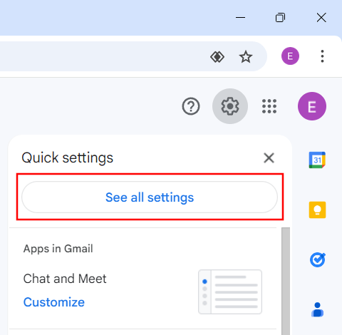 Open all settings in Gmail