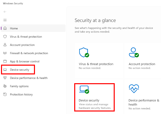 Open Device security settings