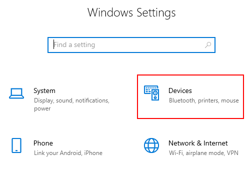 Open Devices settings in Windows 10