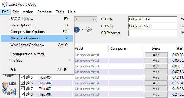 Open EAC metadata options