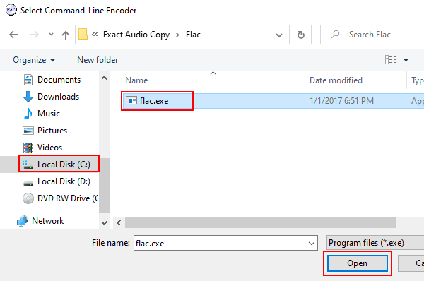 Open FLAC encoder in EAC