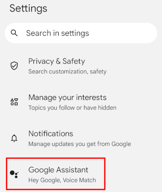 Open Google Assistant settings