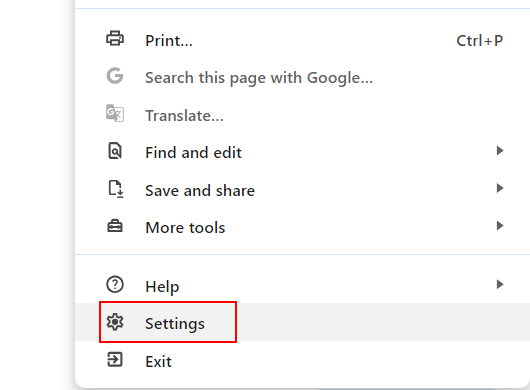 Open Google Chrome settings