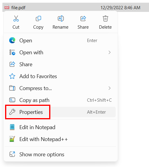 Open hidden file or folder properties in Windows 11 File Explorer