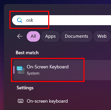 Open the on-screen keyboard in Windows 11