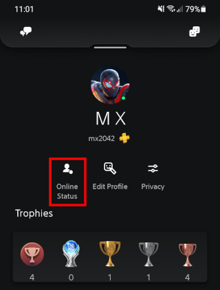 Open online status settings in the PlayStation app