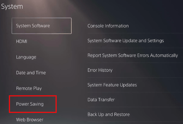 Open PlayStation 5 power saving settings