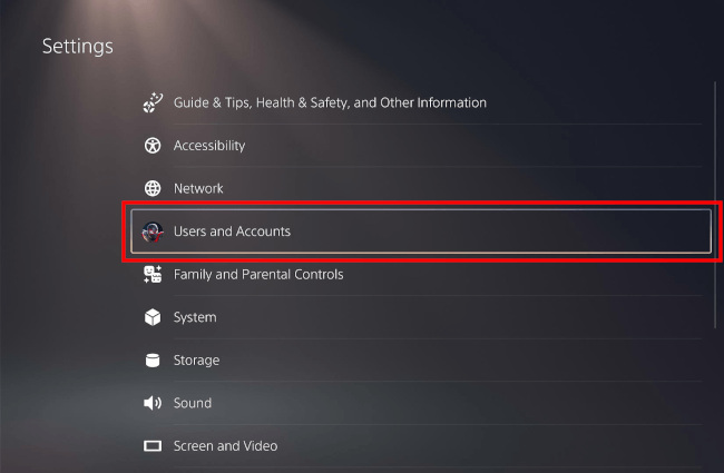 Open PlayStation 5 users and accounts settings