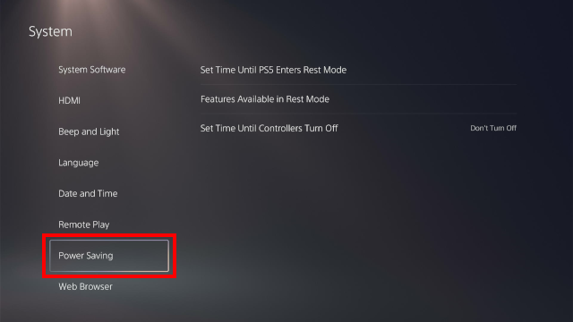 Open PS5 power saving settings